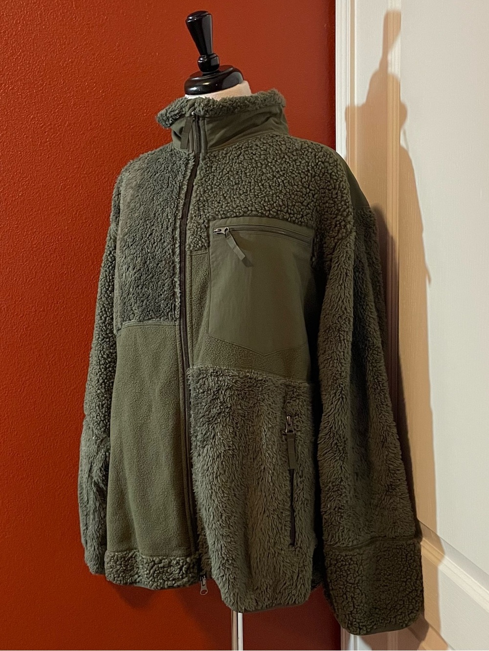 Engineered Garments x Uniqlo Men’s Shaggy Green Patchwork Zip Up Gorpcore Jacket